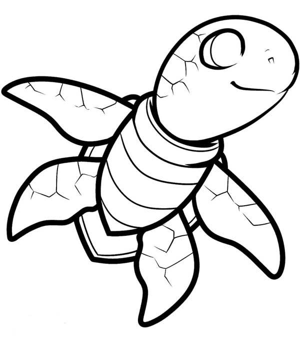 Free smiling sea turtle coloring page