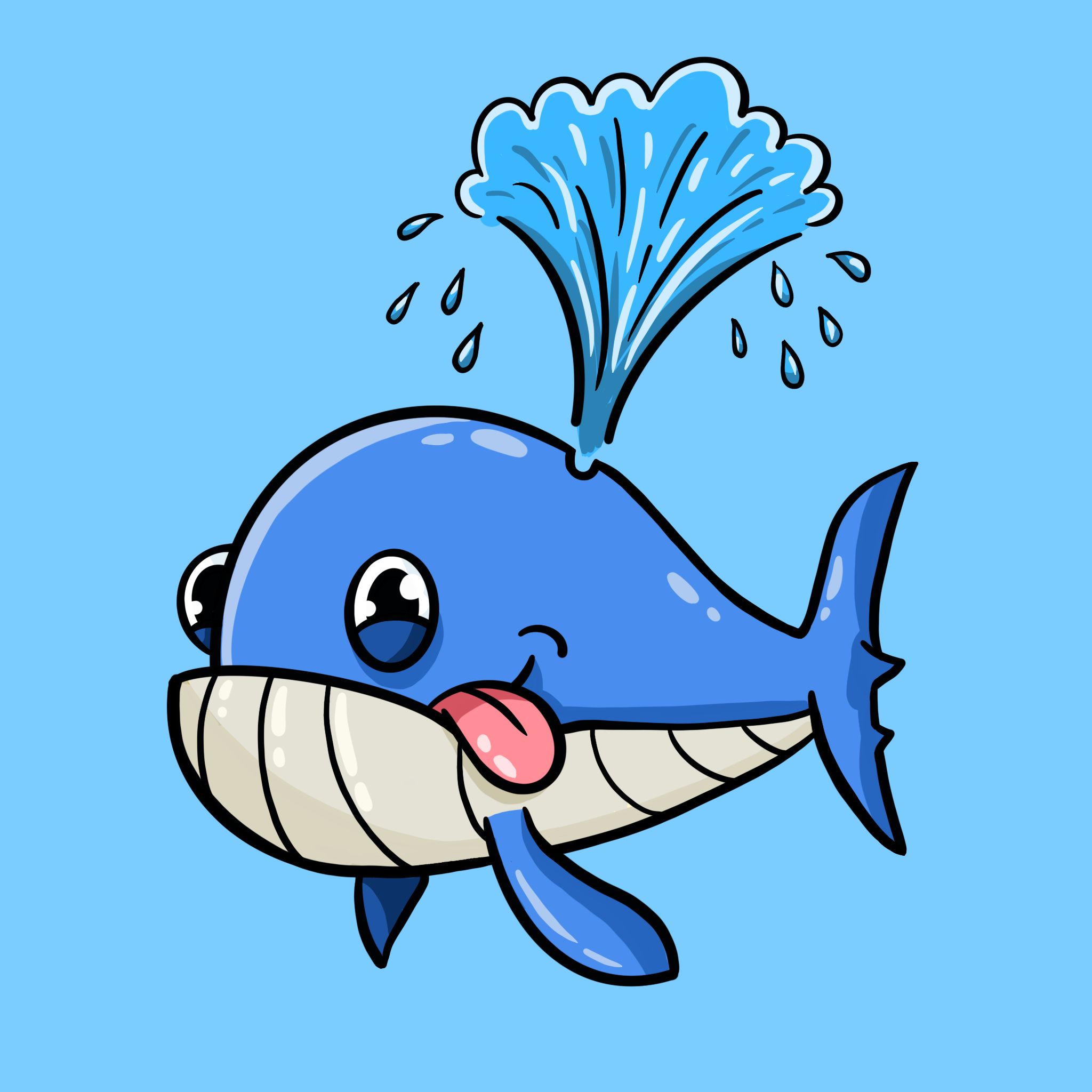 How to draw a cartoon whale in procreate easy step