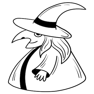 Premium vector doodle sticker funny witch with hat
