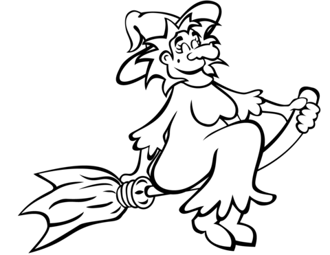 Witch on broom coloring page free printable coloring pages