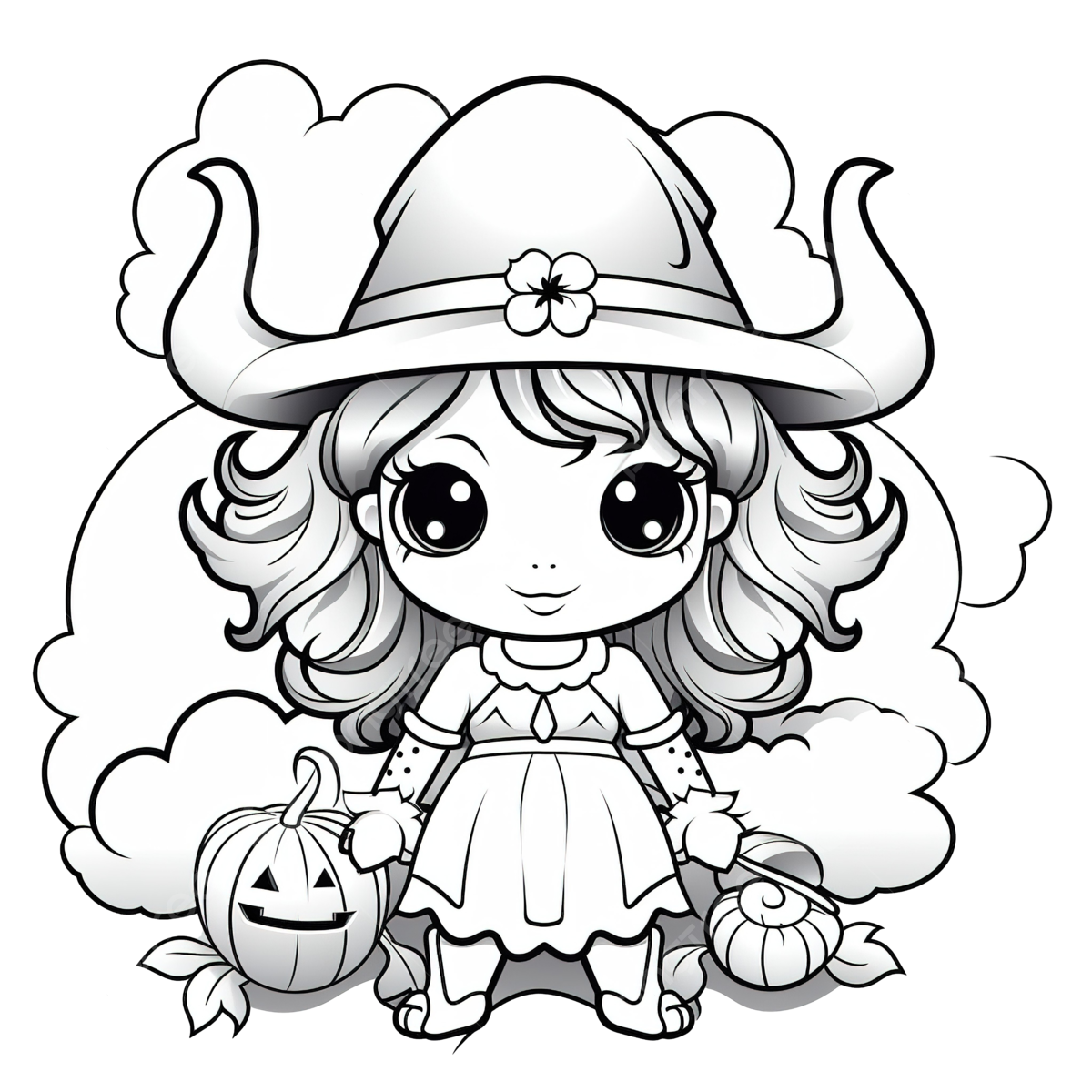 Coloring book with a cute cartoon halloween witch buffalo front the moon coloring book color book kawaii animals png transparent image and clipart for free download