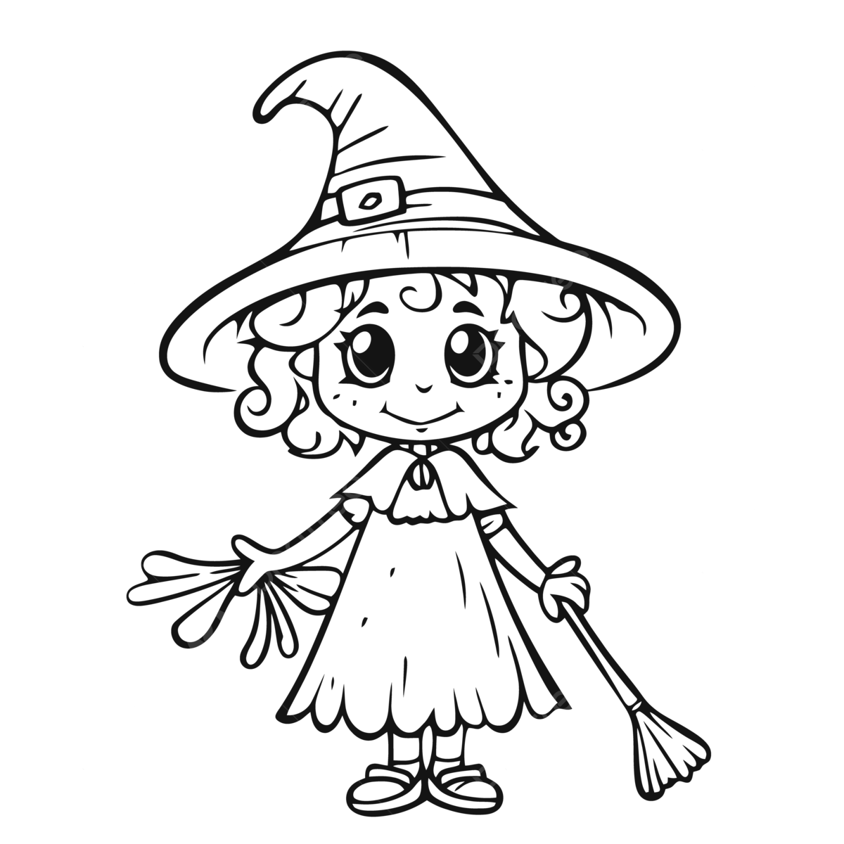 Little halloween witch coloring page in black and white outline sketch drawing vector halloween drawing wing drawing witch drawing png and vector with transparent background for free download