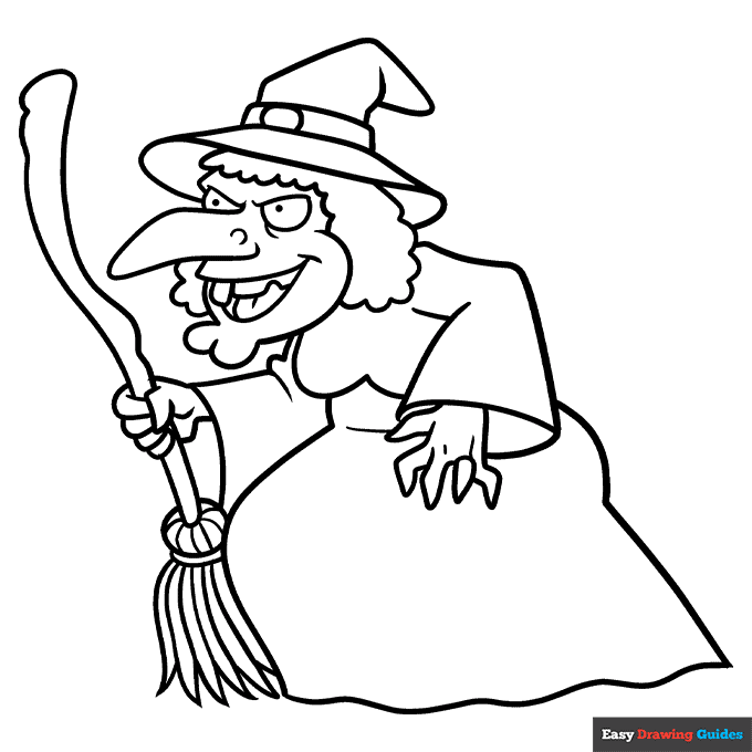 Cartoon witch coloring page easy drawing guides