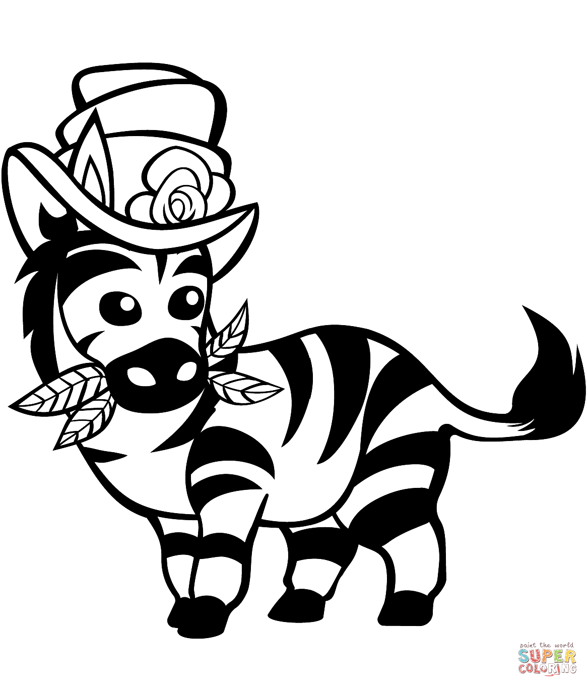 Cute zebra with top hat coloring page free printable coloring pages
