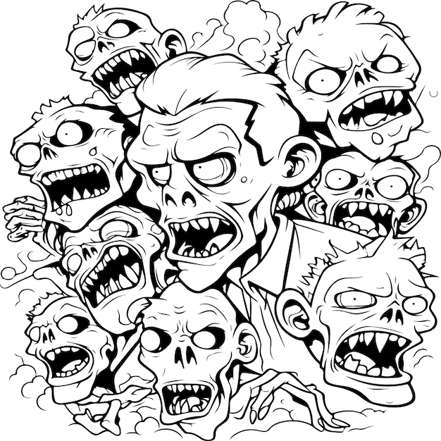 Premium vector cute zombies coloring page for kids