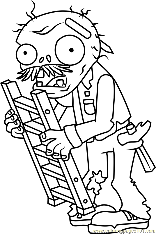 Ladder zombie coloring page for kids