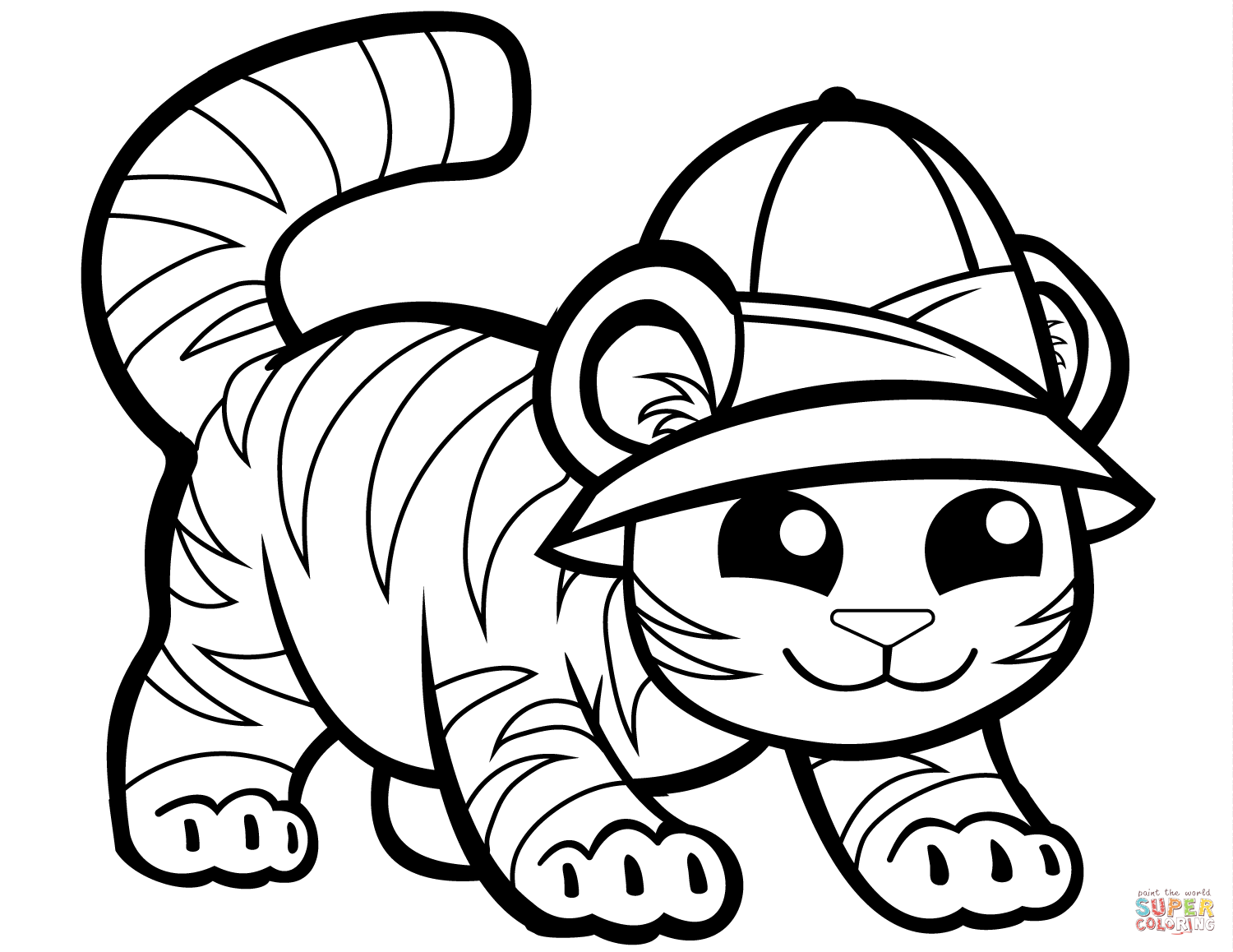 Cute tiger in cap coloring page free printable coloring pages