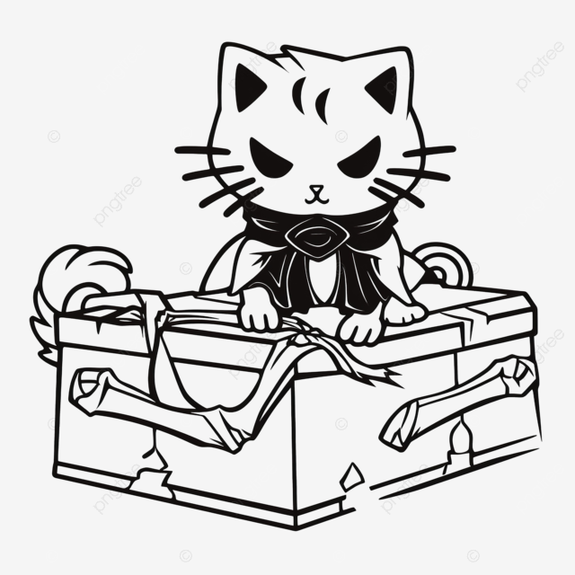 A vector of a vampire cat and a coffin in black and white coloring red autumn fun png transparent image and clipart for free download