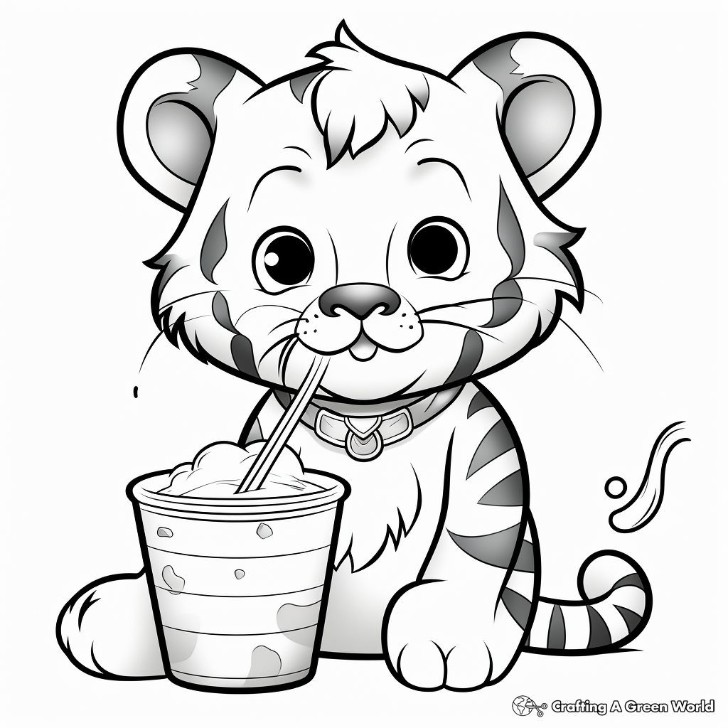 Animals drinking boba coloring pages