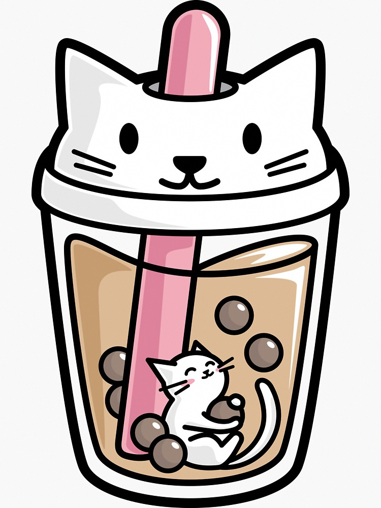 Bubble tea with white cute kawaii cat inside sticker for sale by bobateame cute food drawings kawaii cat cute animal drawings kawaii