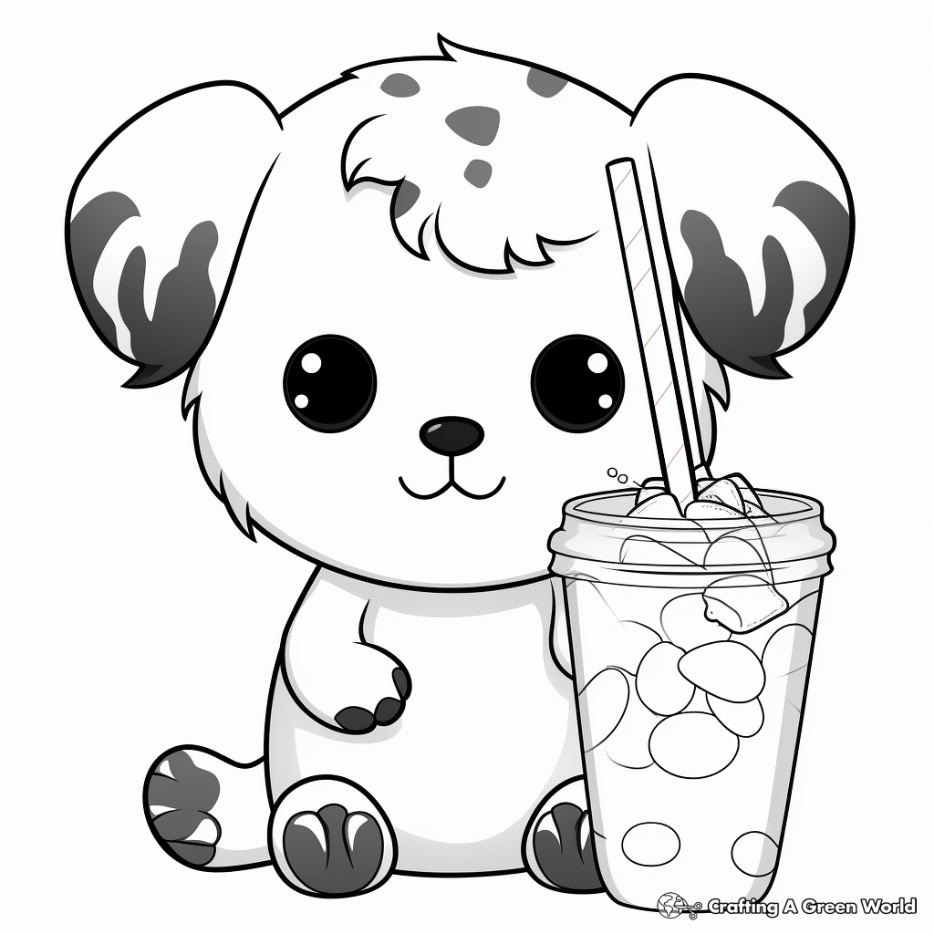 Animals drinking boba coloring pages