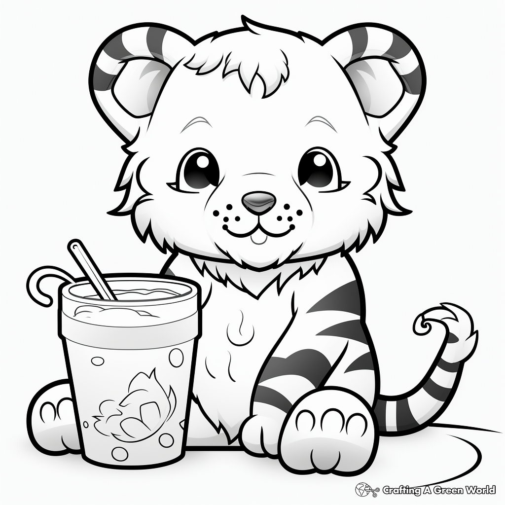 Animals drinking boba coloring pages