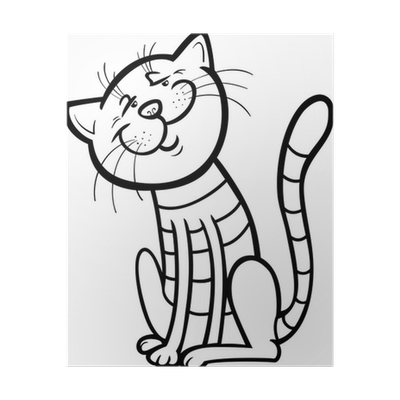 Poster happy cat cartoon for coloring book