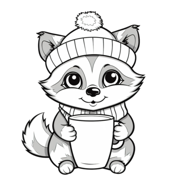 Coloring book with a cute raccoon christmas characters with a santa hat and scarf in the cup coloring pages christmas coloring christmas tree snow png transparent image and clipart for free download