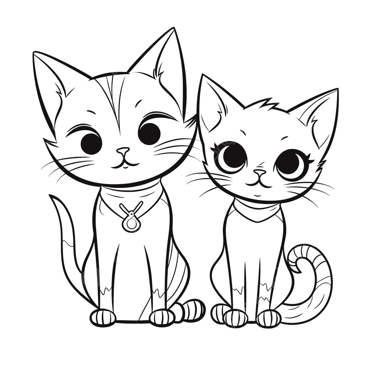 Two cartoon cats sitting down coloring page outline sketch drawing vector cat drawing car drawing cartoon drawing png and vector with transparent background for free download