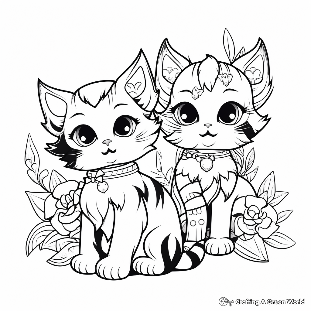 Cat and flower coloring pages