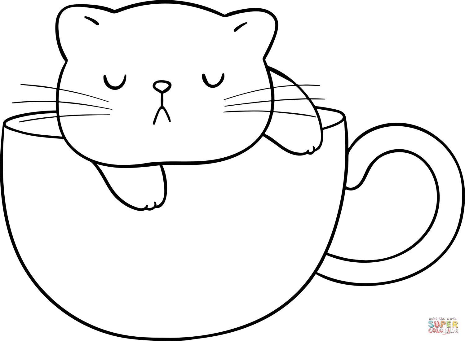 Cute cat in a cup coloring page free printable coloring pages
