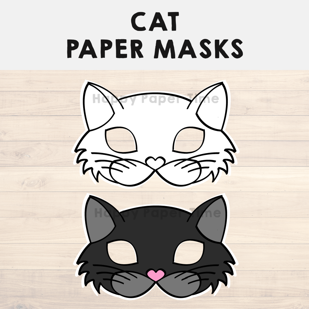 Cat paper masks printable halloween costume craft activity coloring made by teachers
