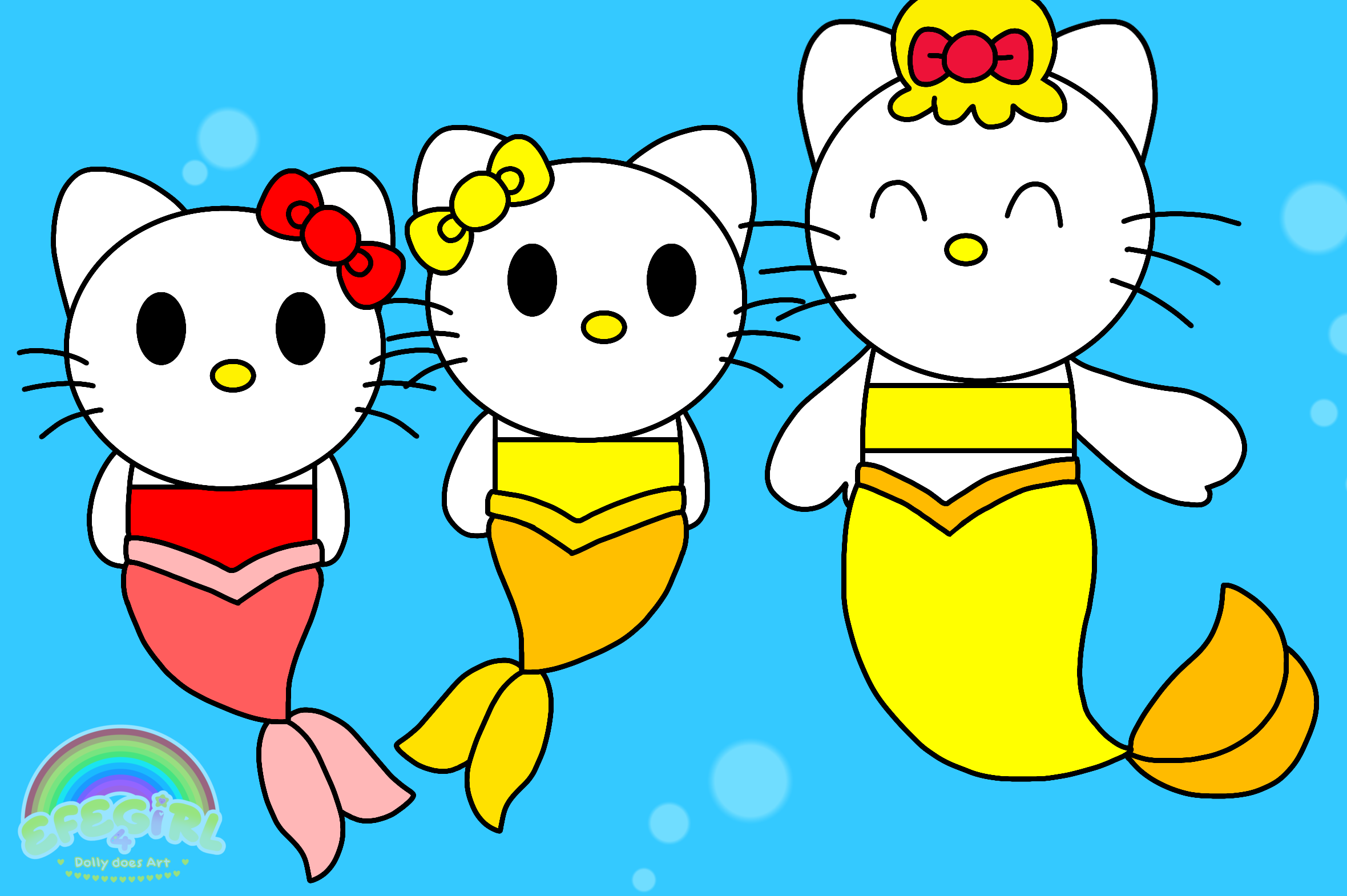 Art trade kitty mimmy and mary white as mermaids by efegirl on