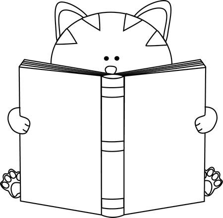 Black and white cat reading a book book clip art books to read cat reading