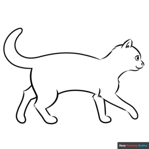 Walking cat outline coloring page easy drawing guides