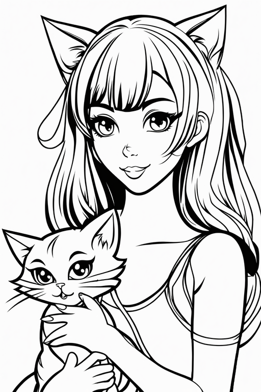Line art of a girl with her hair blowing in the wind