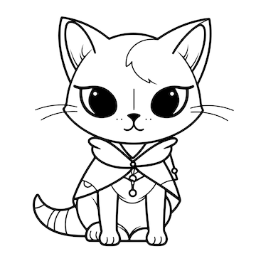 Premium vector cat women coloring page line drawing day