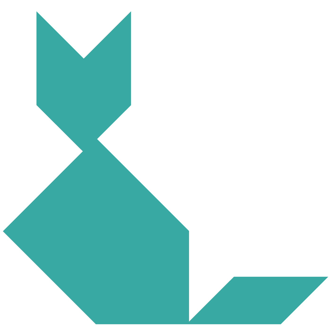 Tangram cat shape and solution free printable puzzle games