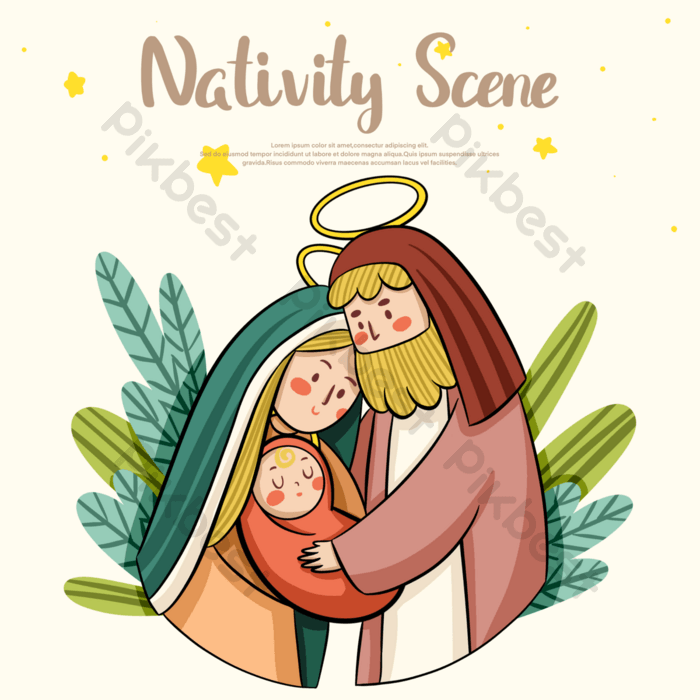 Cartoon style nativity of jesus social media psd free download