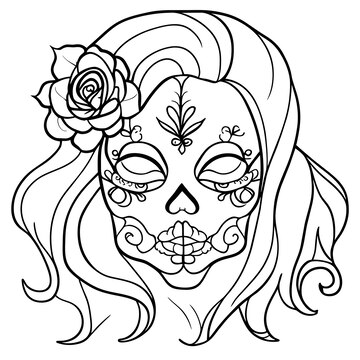 Premium vector day of the dead girl sugar skull hand drawn cartoon sticker icon concept isolated illustration