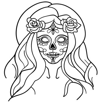 Premium vector day of the dead girl sugar skull hand drawn cartoon sticker icon concept isolated illustration