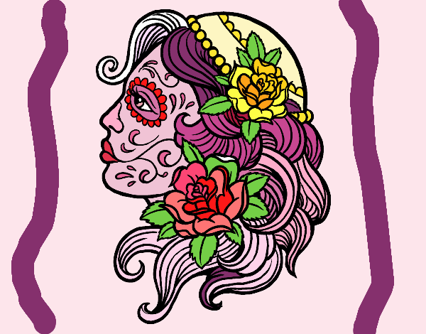 Desenho de tatuagem de catrina pintado e colorido por usuãrio não registrado o dia de junho do