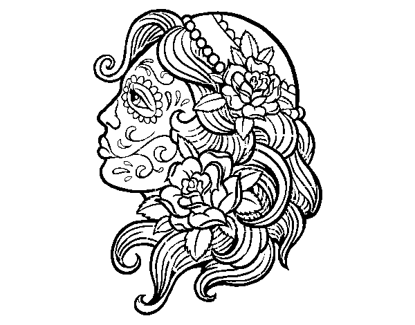 Desenho de tatuagem de catrina para colorir