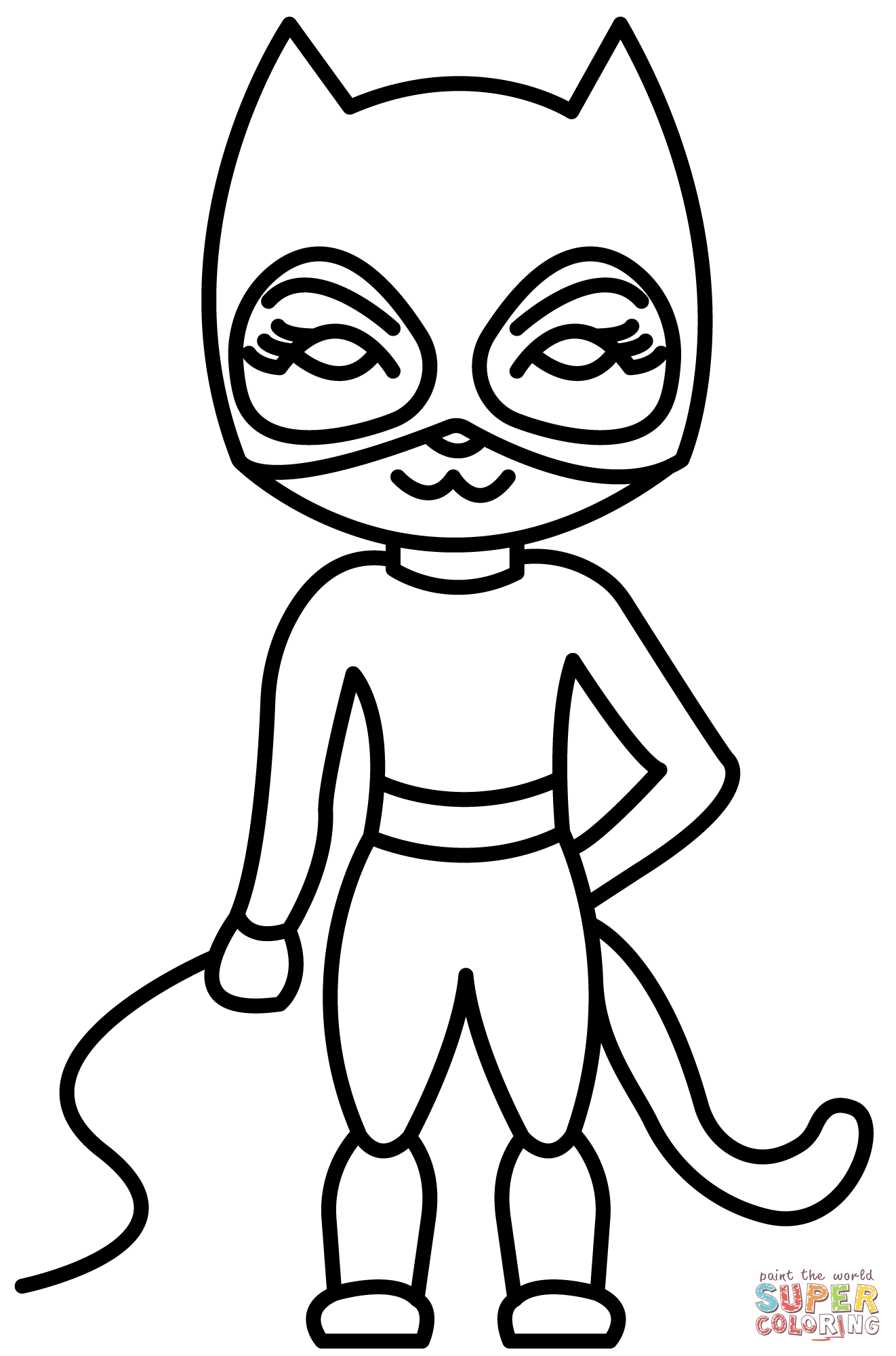 Chibi catwoman coloring page free printable coloring pages