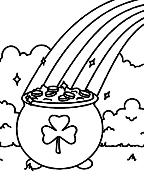 A pot of gold with a shamrock symbol coloring page
