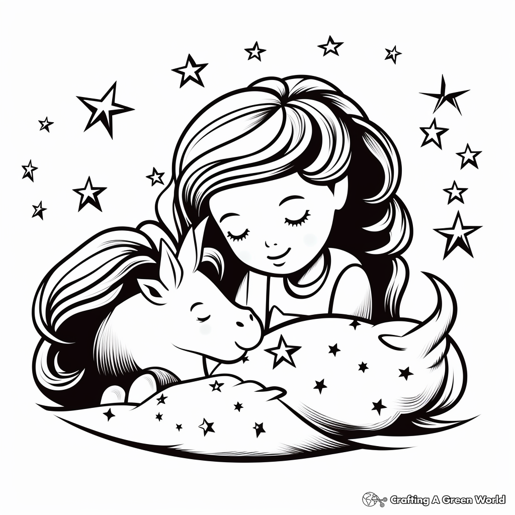 Sleeping unicorn coloring pages
