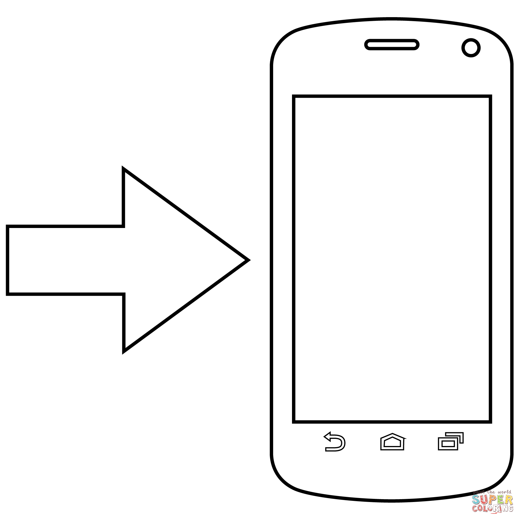 Mobile phone with arrow emoji coloring page free printable coloring pages