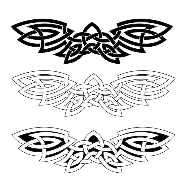 Premium vector ornament in the form of outstretched wings in the celtic national style isolated on a white background