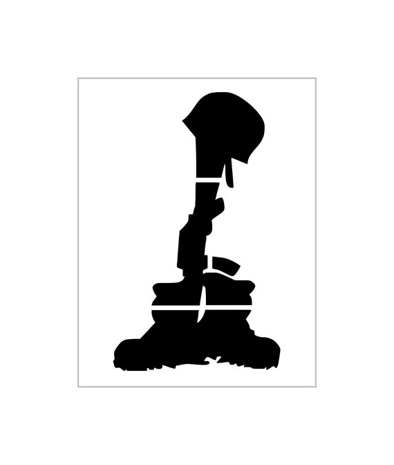 Battlefield cross stencil fallen soldier boots rifle usmc navy