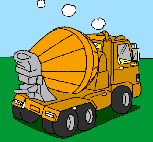 Paint and color drawings of concrete mixer trucks by the users of