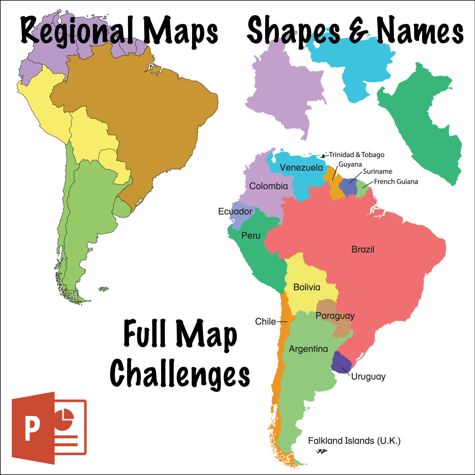 South and central america map puzzles regions countries powerpoint esl ell made by teachers