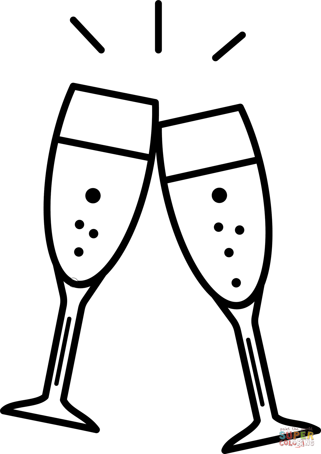 Champagne glasses clinking coloring page free printable coloring pages