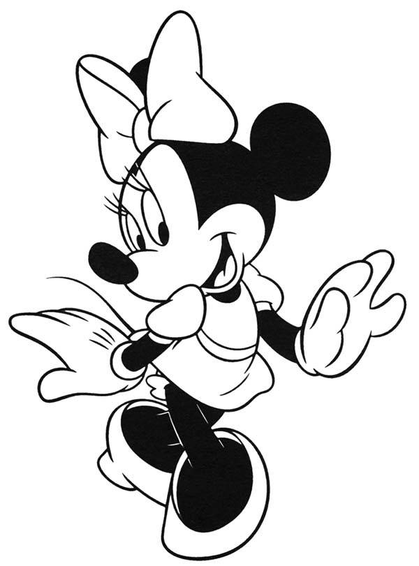 Minnie mouse walking around coloring page