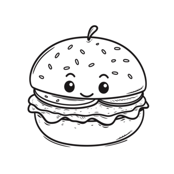 Burger with a smile on it coloring page outline sketch drawing vector wing drawing burger drawing ring drawing png and vector with transparent background for free download