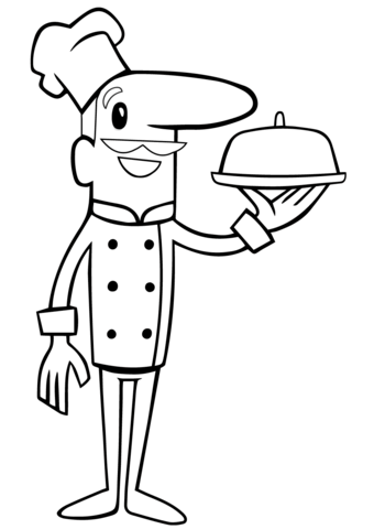 Chef with tray coloring page free printable coloring pages