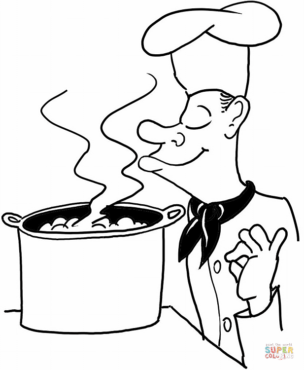 Chef is cooking a soup coloring page free printable coloring pages