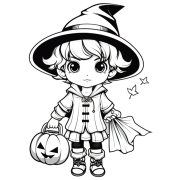 Coloring book with a cute boy in the halloween pumpkin halloween witch halloween characters halloween cartoon png transparent image and clipart for free download