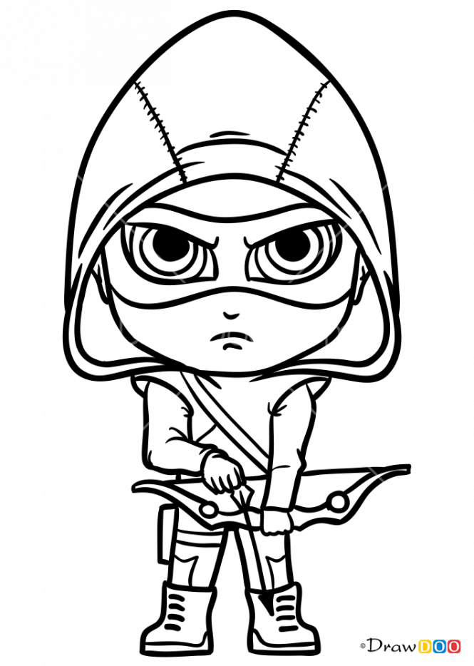 How to draw green arrow chibi superheroes avengers coloring avengers coloring pages easy cartoon drawings