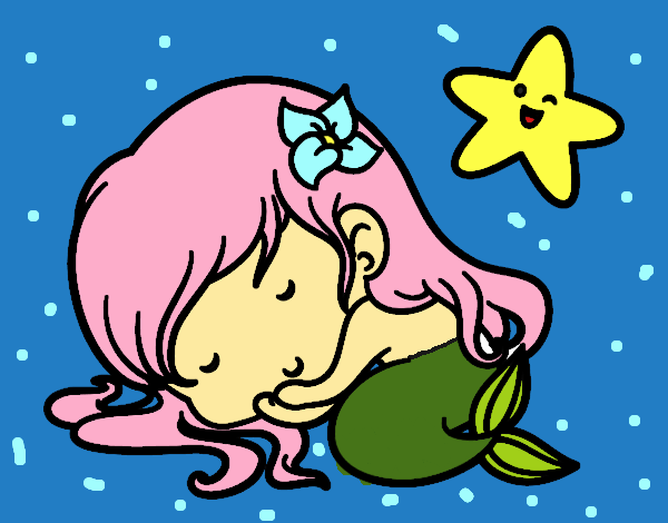 Colored page little mermaid chibi sleeping painted by user not registered
