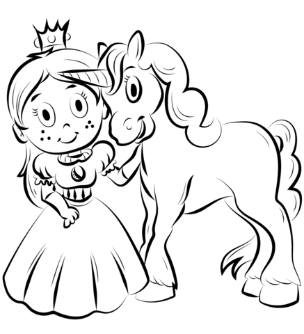 Princess with unicorn coloring page free printable coloring pages